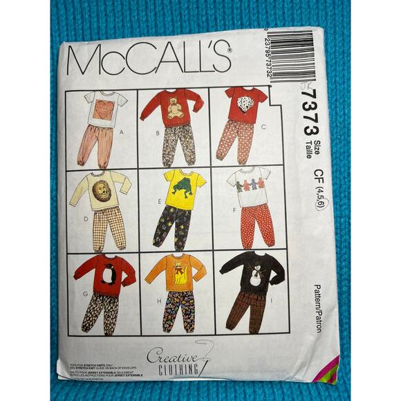 McCalls 7373 Sewing pattern Kids sweatshirt  tshirt pants shorts size 5 6 - Picture 1 of 5